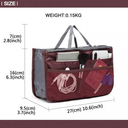 Miss Lulu Folding Nylon Handbag Organiser - Burgundy