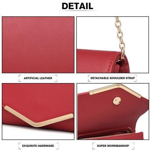 Miss Lulu Vegan Envelope Clutch Bag - Red