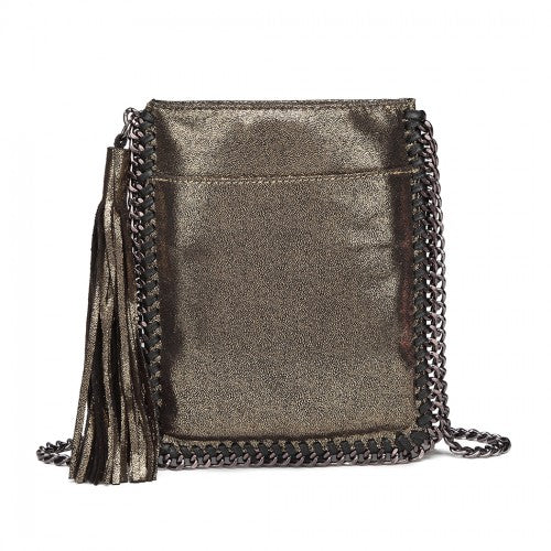 Miss Lulu Leather Look Chain Shoulder Bag with Tassel Pendant - Gold