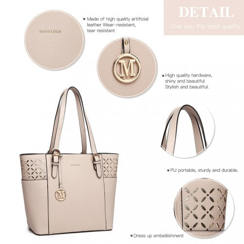 MISS LULU LASER CUT OUT TOTE SHOPPER BAG - BEIGE