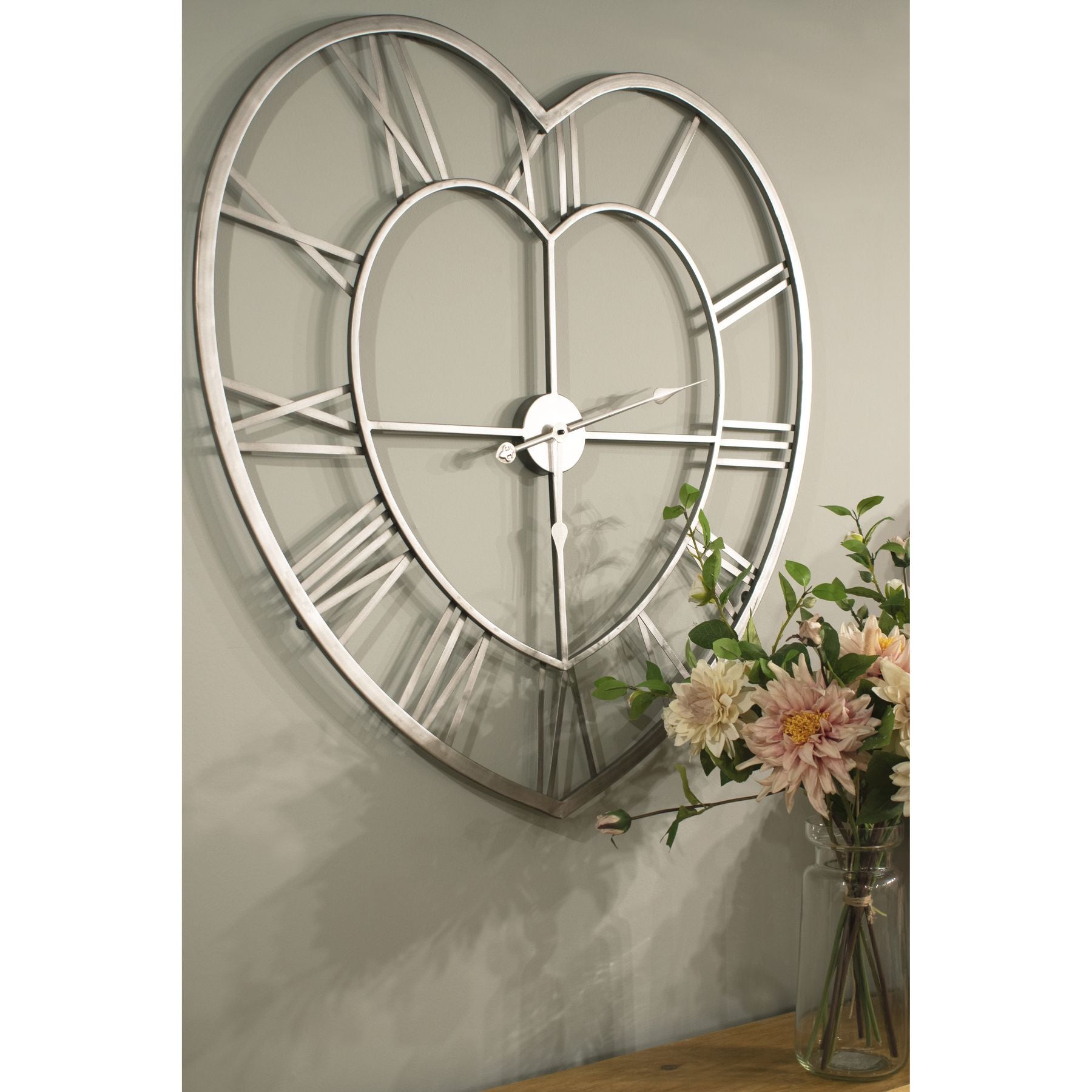 Silver Heart Skeleton Wall Clock Handcrafted Contemporary design