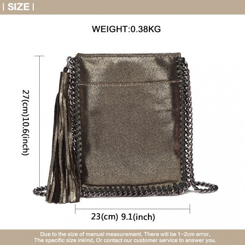 Miss Lulu Leather Look Chain Shoulder Bag with Tassel Pendant - Gold