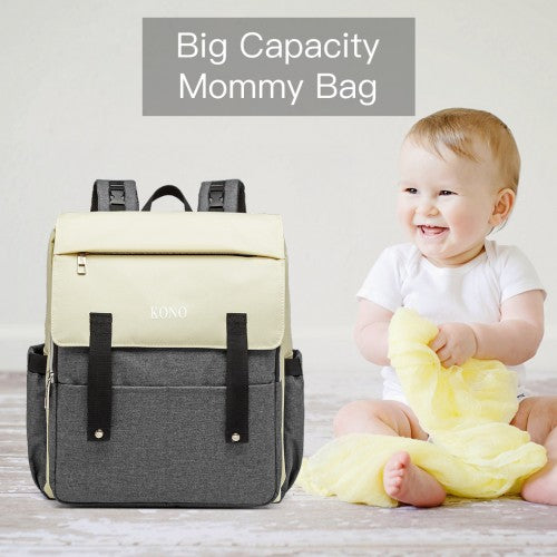 Kono Multi Compartment Baby Changing Backpack with USB Connectivity - Grey