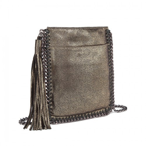 Miss Lulu Leather Look Chain Shoulder Bag with Tassel Pendant - Gold