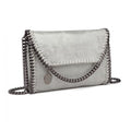 Miss Lulu Leather Look Chain Fold-over Shoulder Bag - Grey