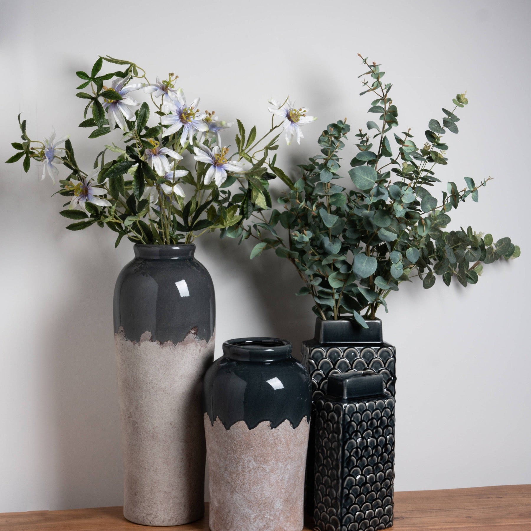 Medium Conran Ceramic Vase – Blue & Grey Dual-Textured Floor Vase (38cm)