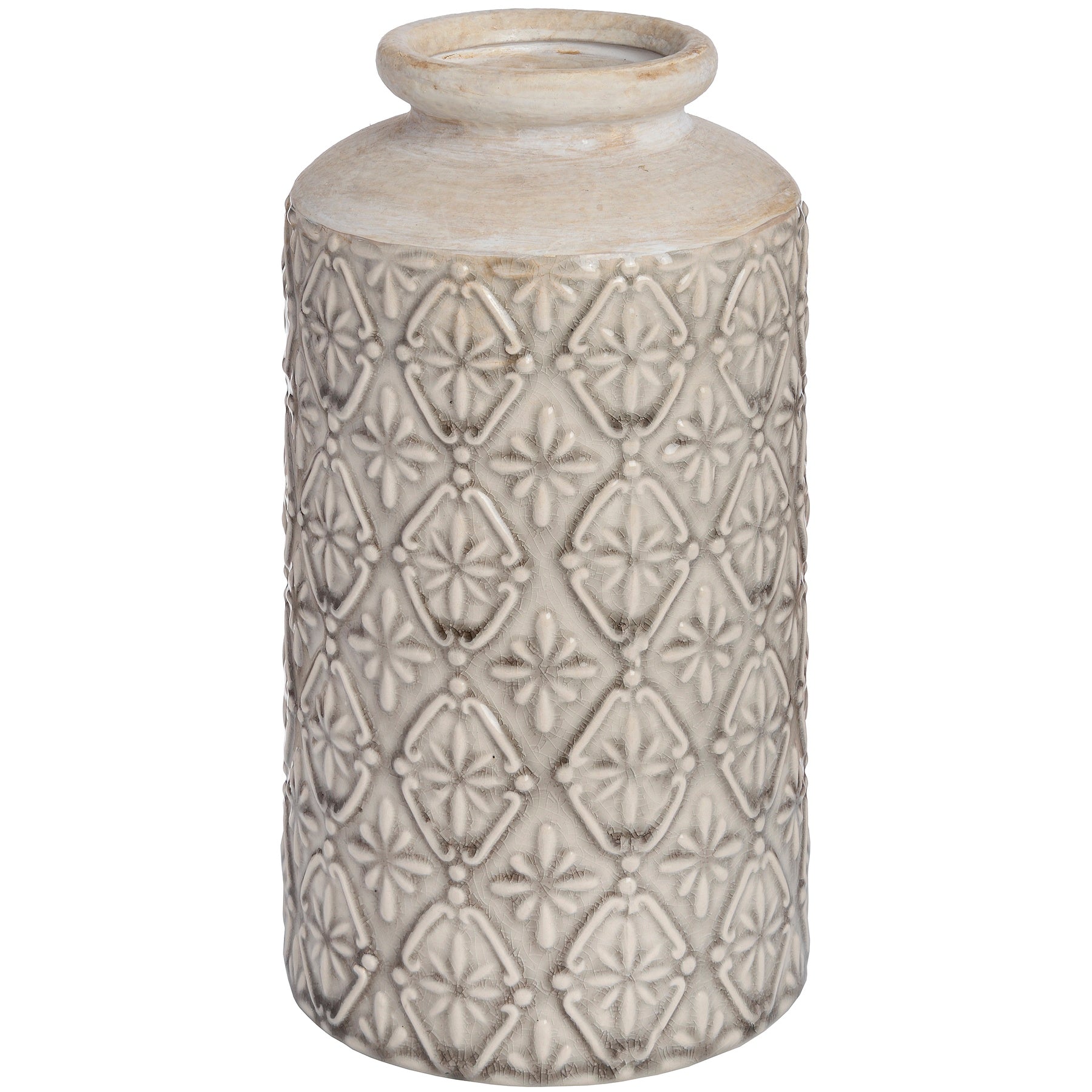 Medium Nero Patterned Ceramic Vase – Architectural White Decor (26cm)