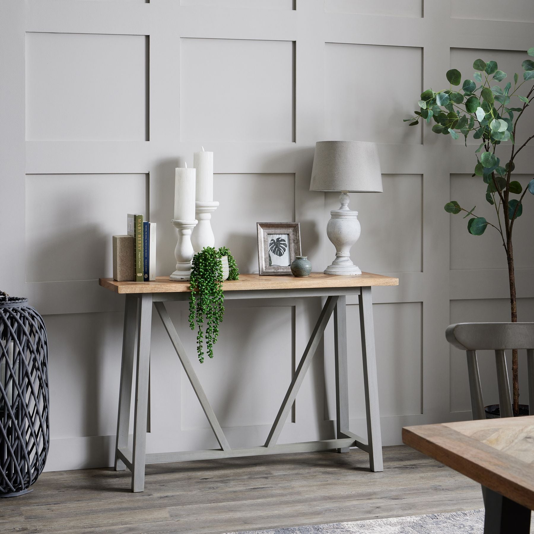 Uthina Grey Table Lamp – Neutral Tone with Linen Shade | Modern Minimalist Lighting