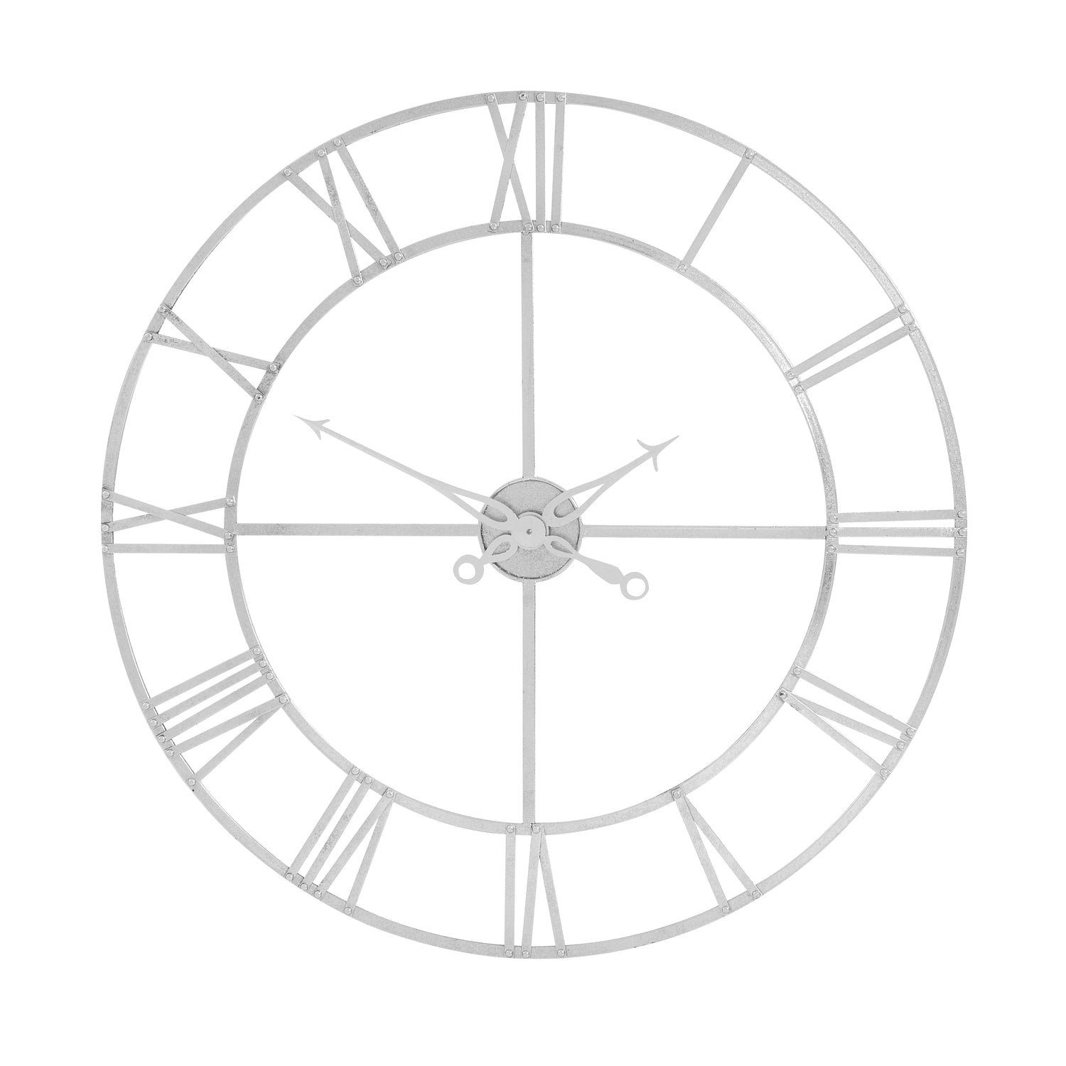 Handcrafted Large Silver Foil Skeleton Wall Clock 102cm Contemporary