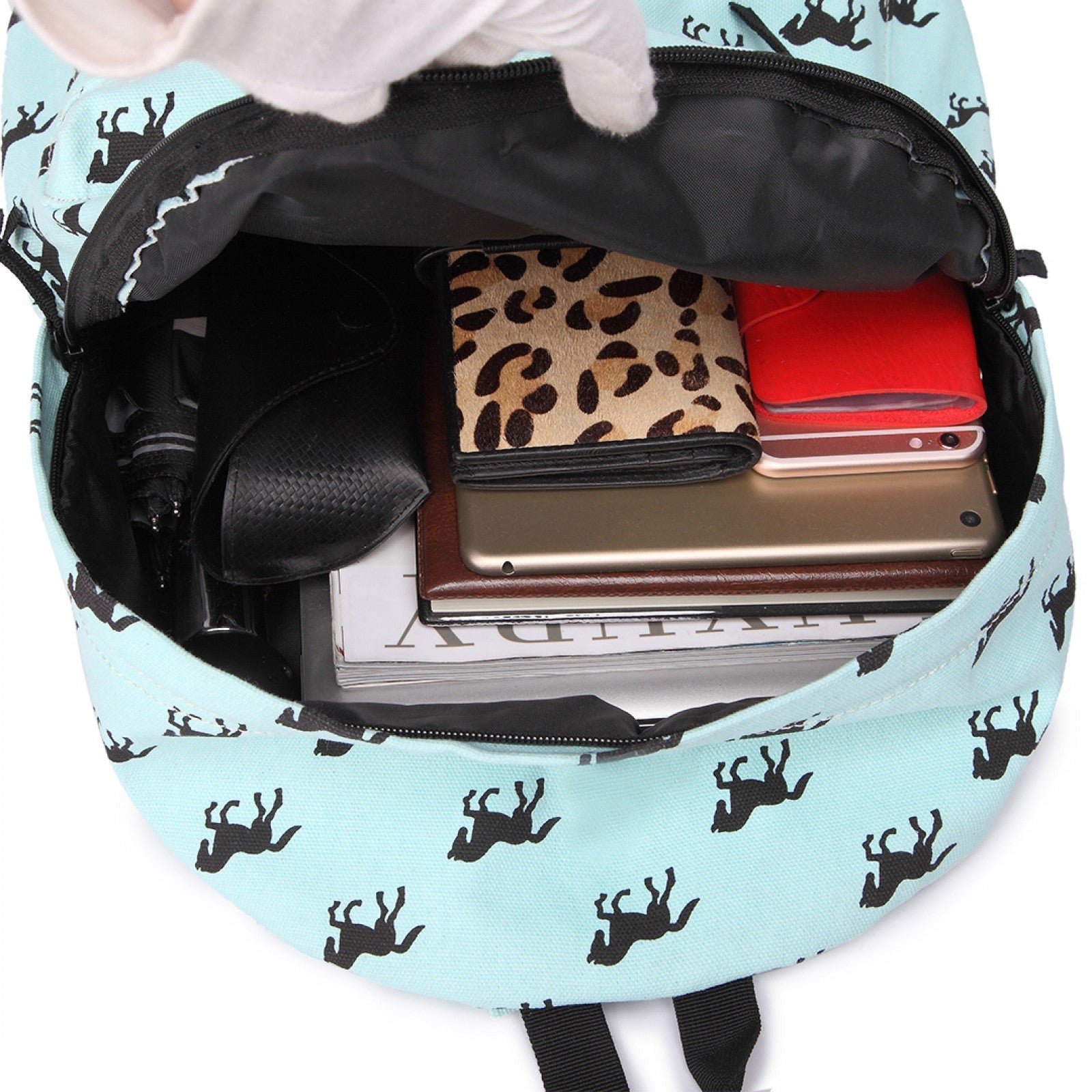 Miss Lulu Horse-Print Cotton Canvas School Backpack - Blue