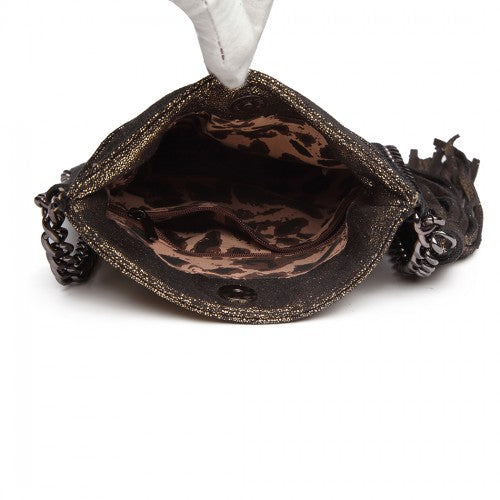 Miss Lulu Leather Look Chain Shoulder Bag with Tassel Pendant - Gold