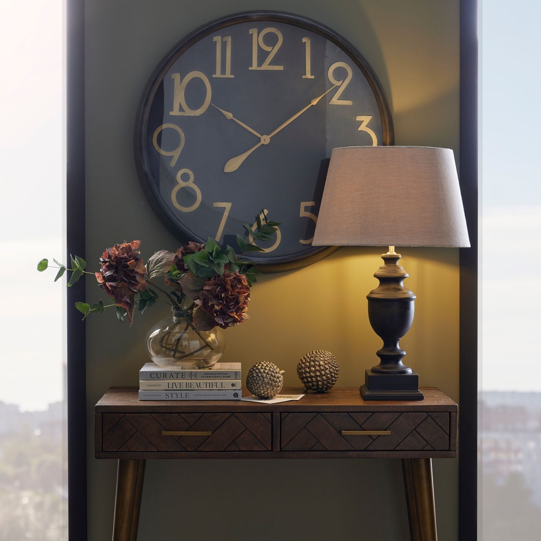 Soho Brass And Black Large Clock REtro Styling Handcrafted