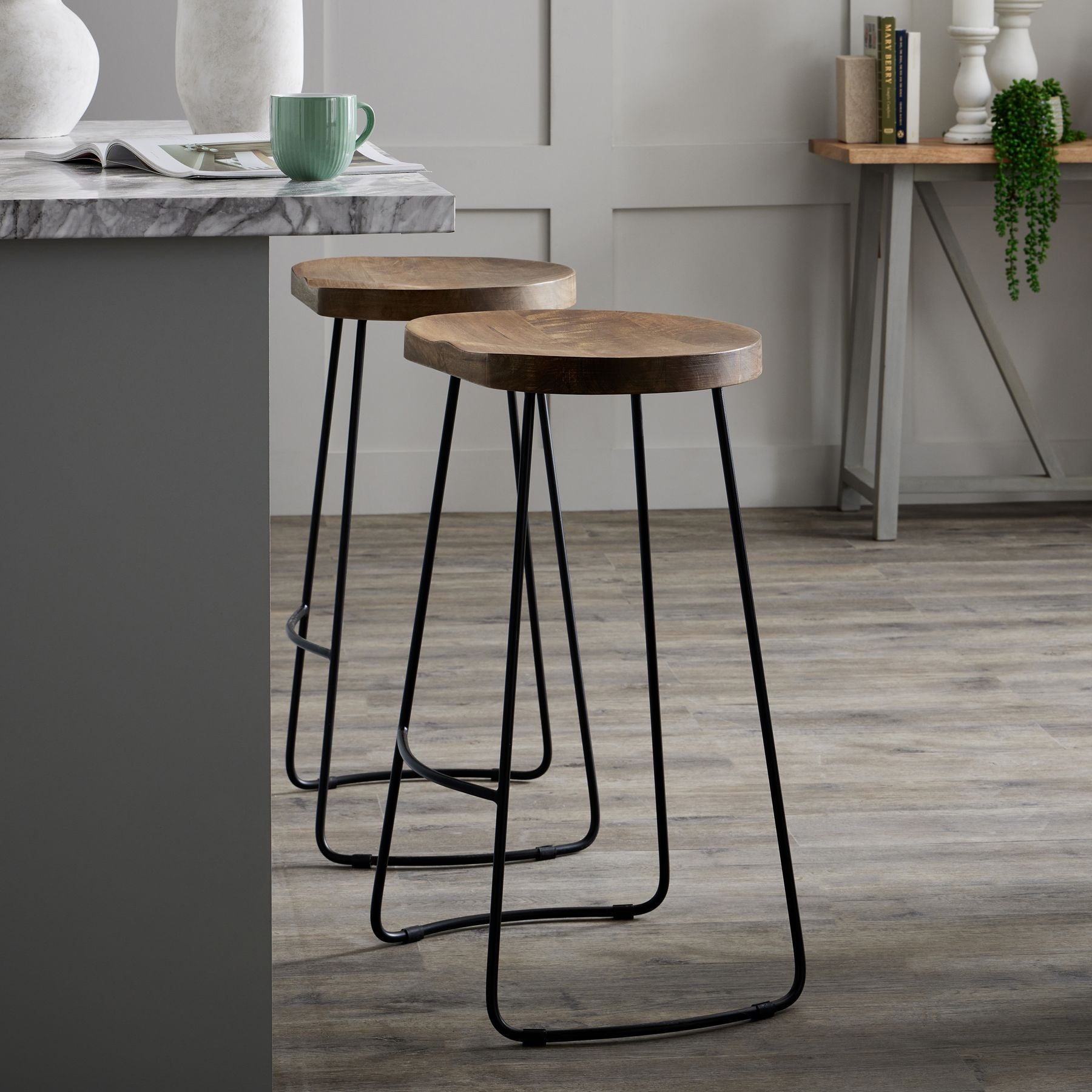 Franklin Hardwood Shaped Bar Stool HArdwood & Metal 75cm