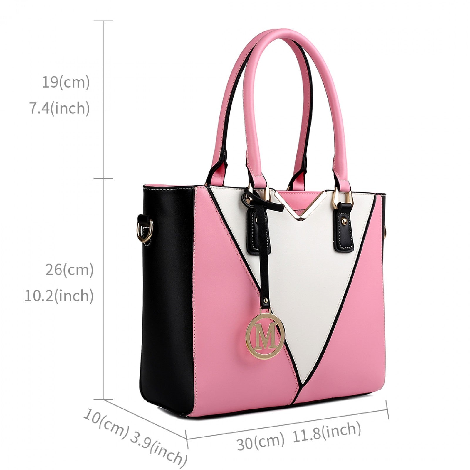 Miss Lulu Leather Look V - Shape Shoulder Handbag - Pink