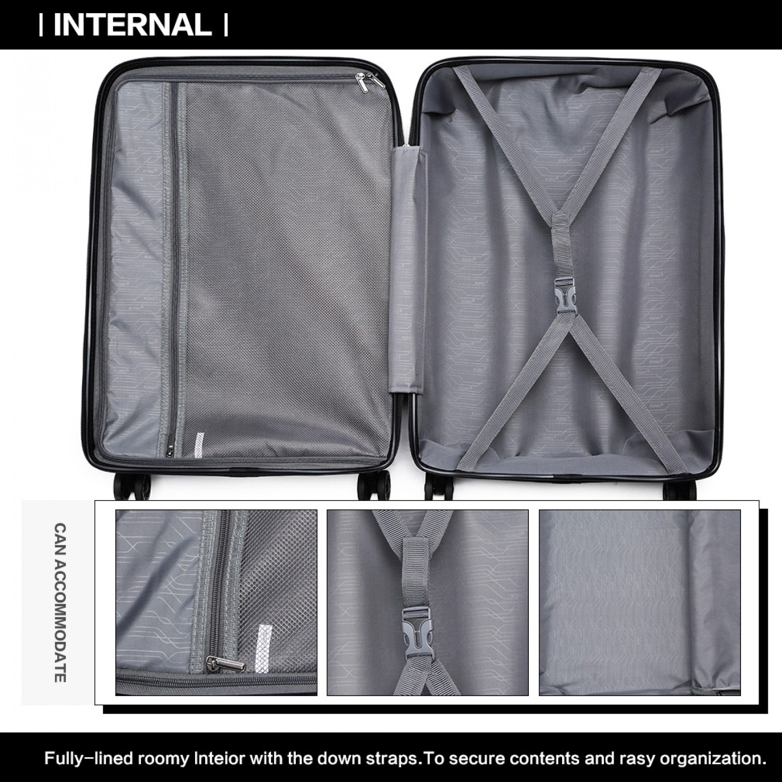 Kono 24 Inch Bright Hard Shell PP Suitcase - Classic Collection - Black