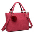 Miss Lulu PomPom Suede Shoulder Bag Claret