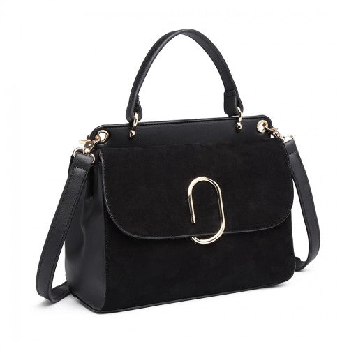 MISS LULU STYLISH LADIES LEATHER HANDBAG SHOULDER BAG BLACK