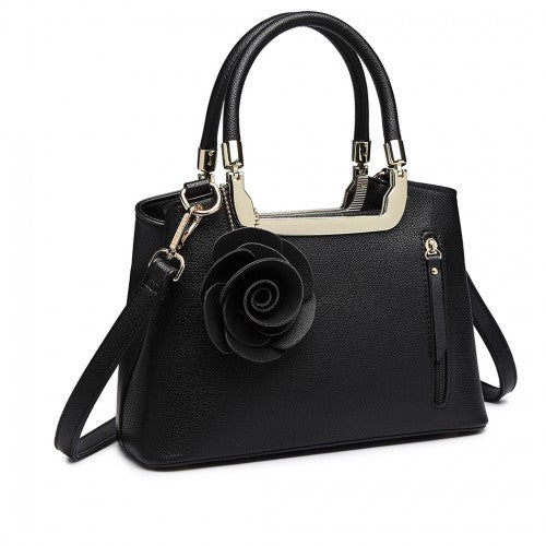 MISS LULU PU LEATHER ROSE HANGING ORNAMENT HANDBAG - BLACK