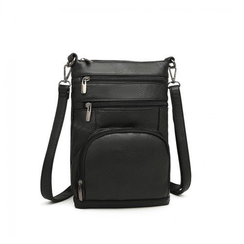Miss Lulu Multi Pocket Leather Look RFID - Blocking Cross Body Bag - Black