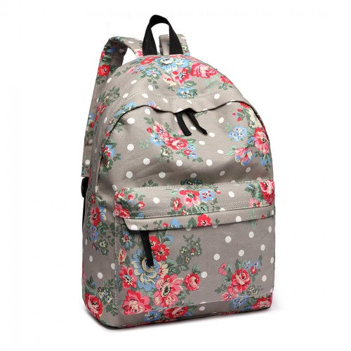Miss Lulu Large Backpack Flower Polka Dot - Grey