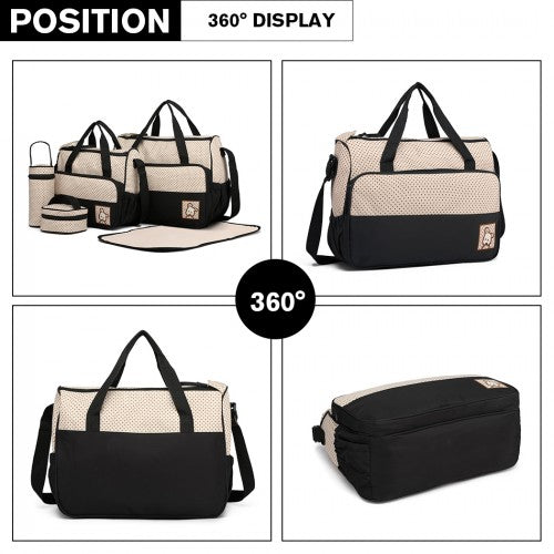 Miss Lulu Polyester 5 Pcs Set Maternity Baby Changing Bag Polka Dot Series - Black
