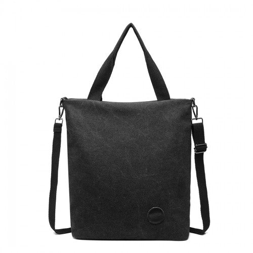 Kono Large Canvas Unisex Messenger Bag - Black