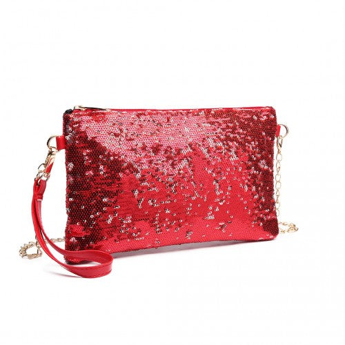 Miss Lulu Sequins Clutch Evening Bag - Red
