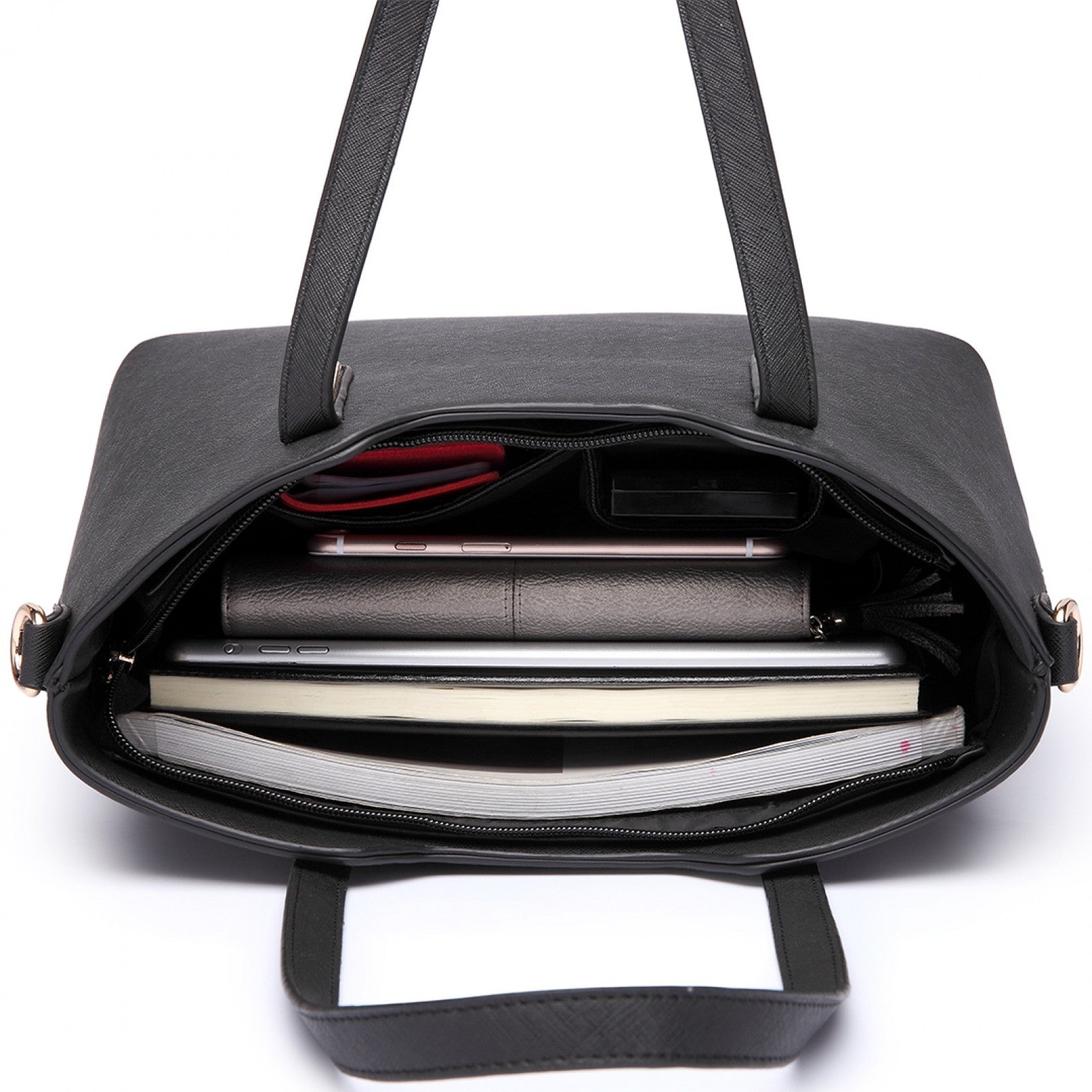 Miss Lulu Three Piece Tote Shoulder Bag And Clutch - Black