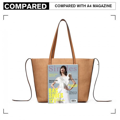 MISS LULU LEATHER LOOK TWO WAY TOTE SHOULDER BAG - KHAKI