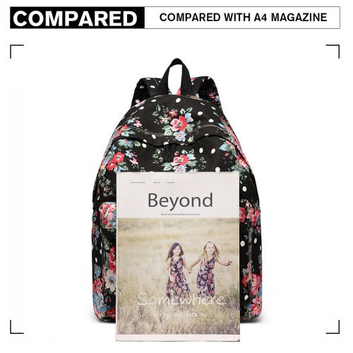 Miss Lulu Large Backpack Flower Polka Dot - Black