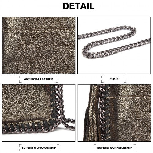 Miss Lulu Leather Look Chain Shoulder Bag with Tassel Pendant - Gold
