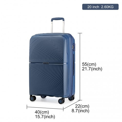 British Traveller 3 Pcs Set Spinner Hard Shell PP Suitcase With TSA Lock - Navy