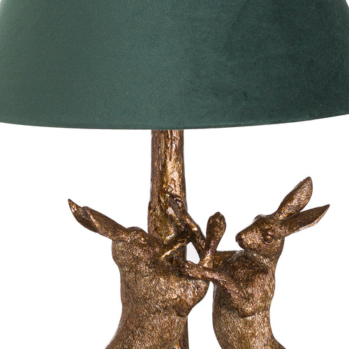 Antique Gold Marching Hares Lamp With Green Velvet Shade Handcrafted
