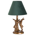 Antique Gold Marching Hares Lamp With Green Velvet Shade Handcrafted
