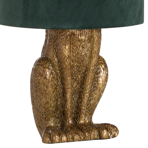 Antique Gold Hare Table Lamp – Resin Base with Green Velvet Shade | Eclectic Animal Lighting