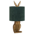 Antique Gold Hare Table Lamp – Resin Base with Green Velvet Shade | Eclectic Animal Lighting