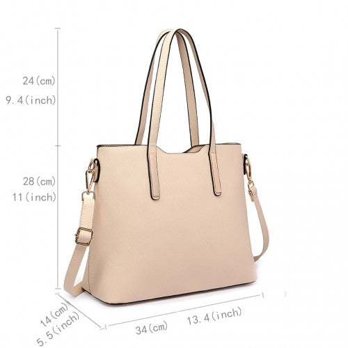 Miss Lulu Three Piece Tote Shoulder Bag And Clutch - Beige