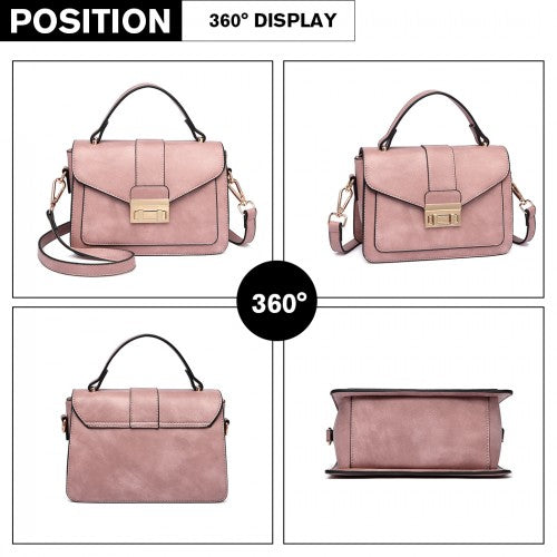 Miss Lulu Leather Look Midi Handbag - Pink