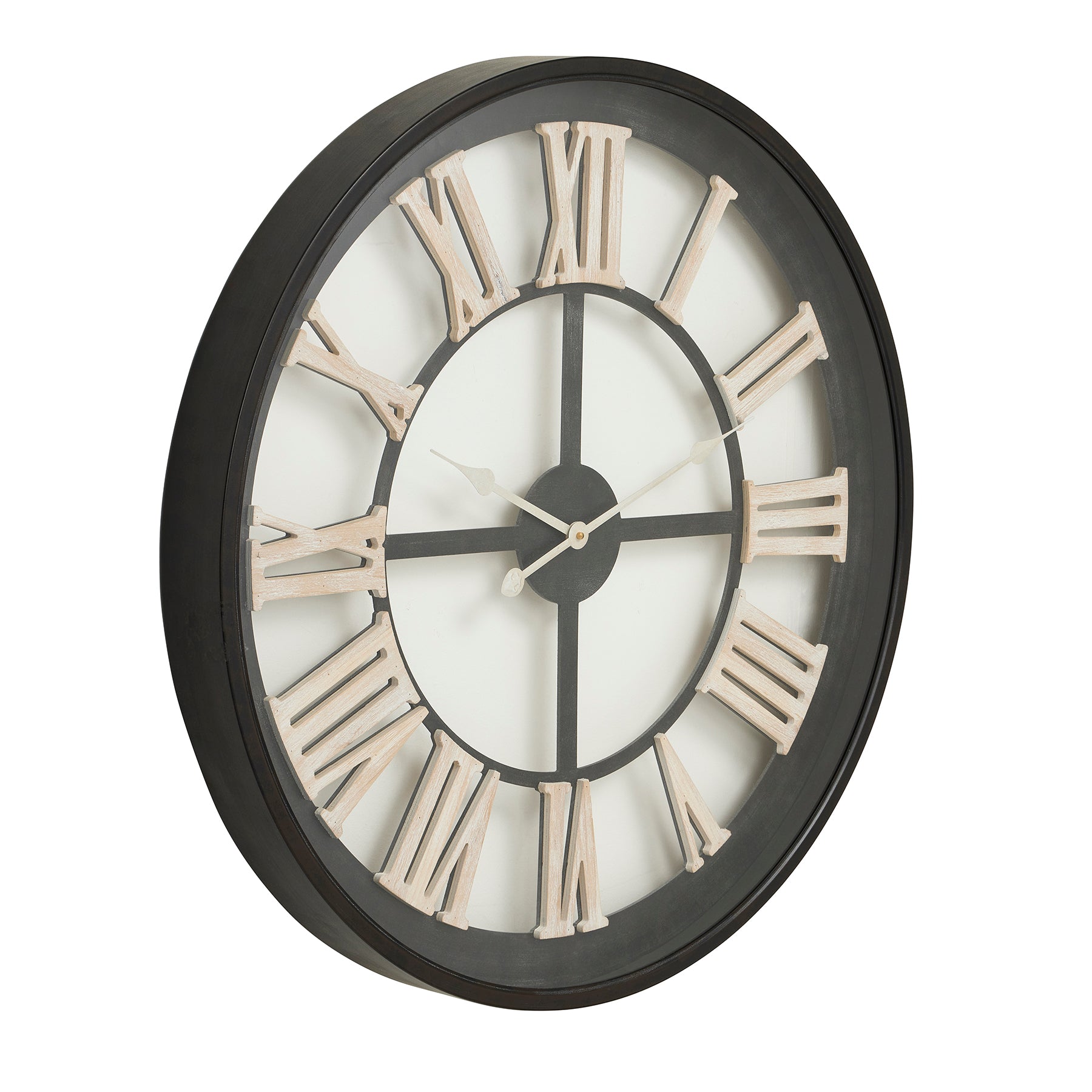 Black Framed Skeleton Clock With White Roman Numerals 80cm