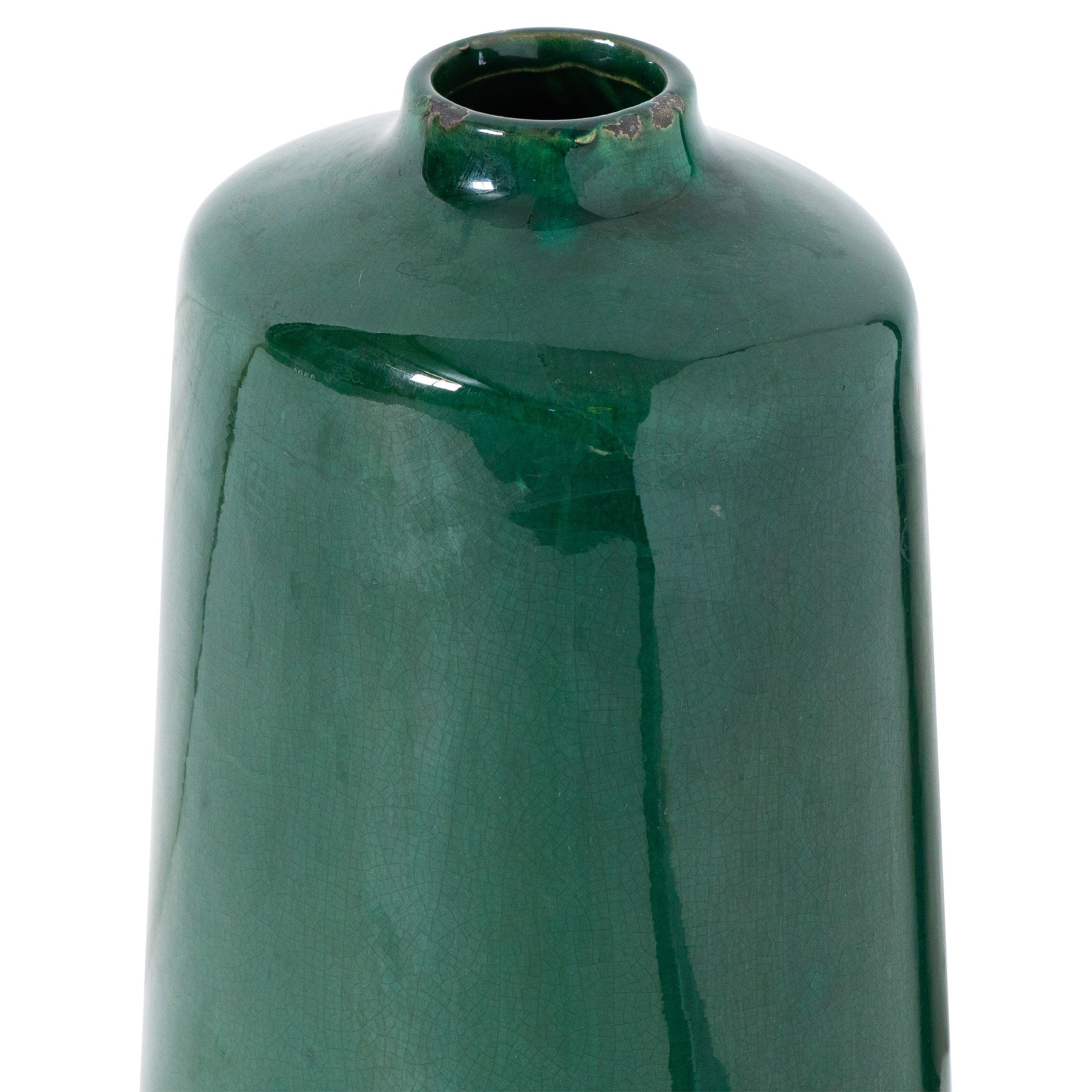 Large Emerald Glazed Ceramic Statement Vase - Handcrafted Decorative Stoneware