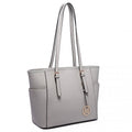 Miss Lulu Faux Leather Adjustable Handle Tote Bag - Light Grey