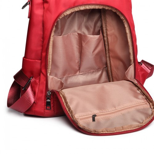 Miss Lulu Two Way Backpack Shoulder Bag with Pom Pom Pendant - Red