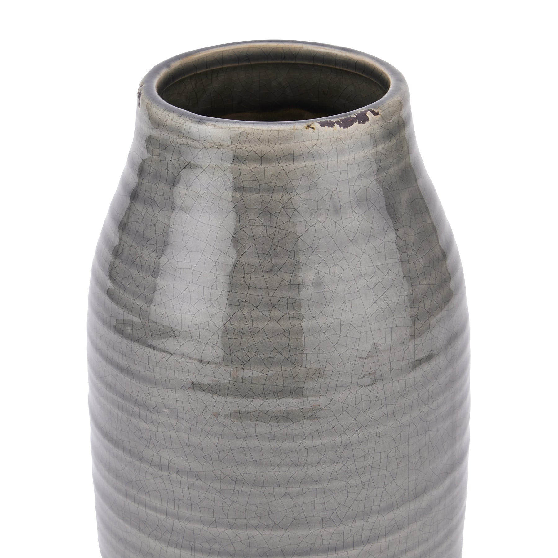 Crackle Glaze Weathered Ceramic Vase - Handcrafted Distressed Statement Piece