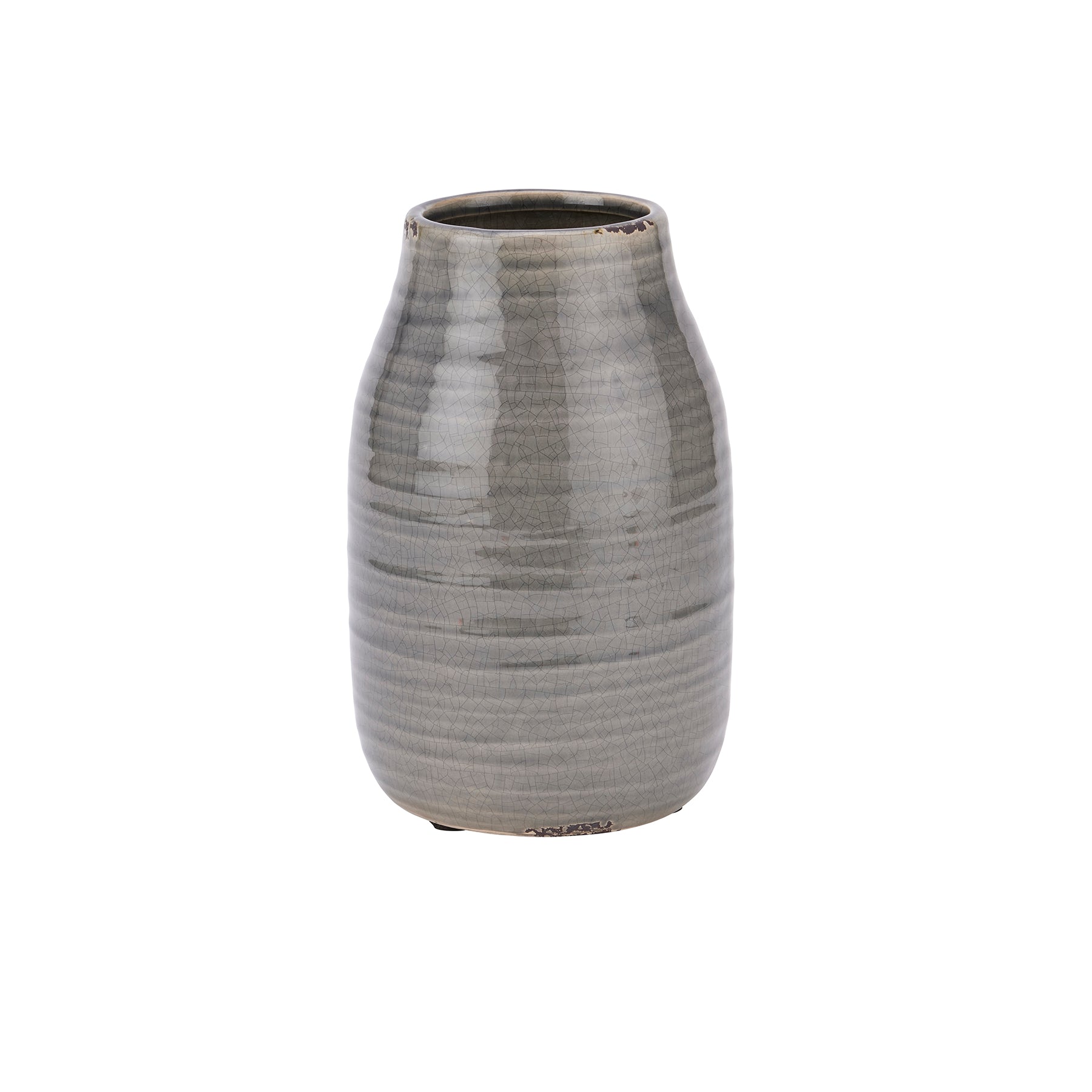 Crackle Glaze Weathered Ceramic Vase - Handcrafted Distressed Statement Piece