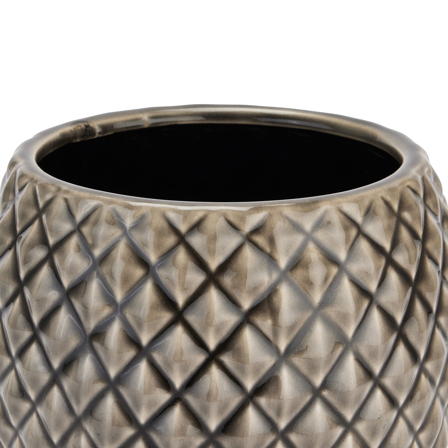 Grey Diamond Ceramic Planter – Geometric Textured Vase