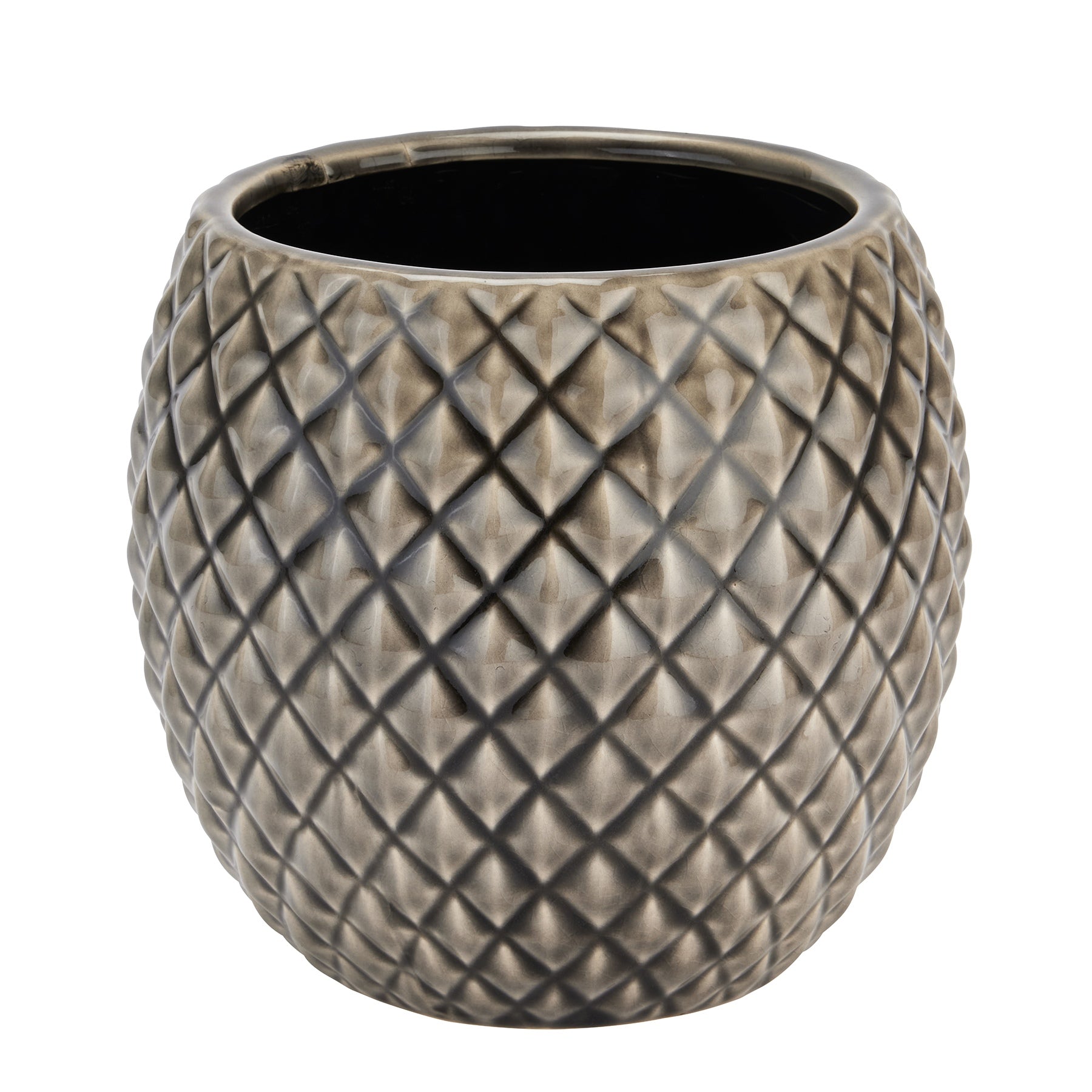 Grey Diamond Ceramic Planter – Geometric Textured Vase