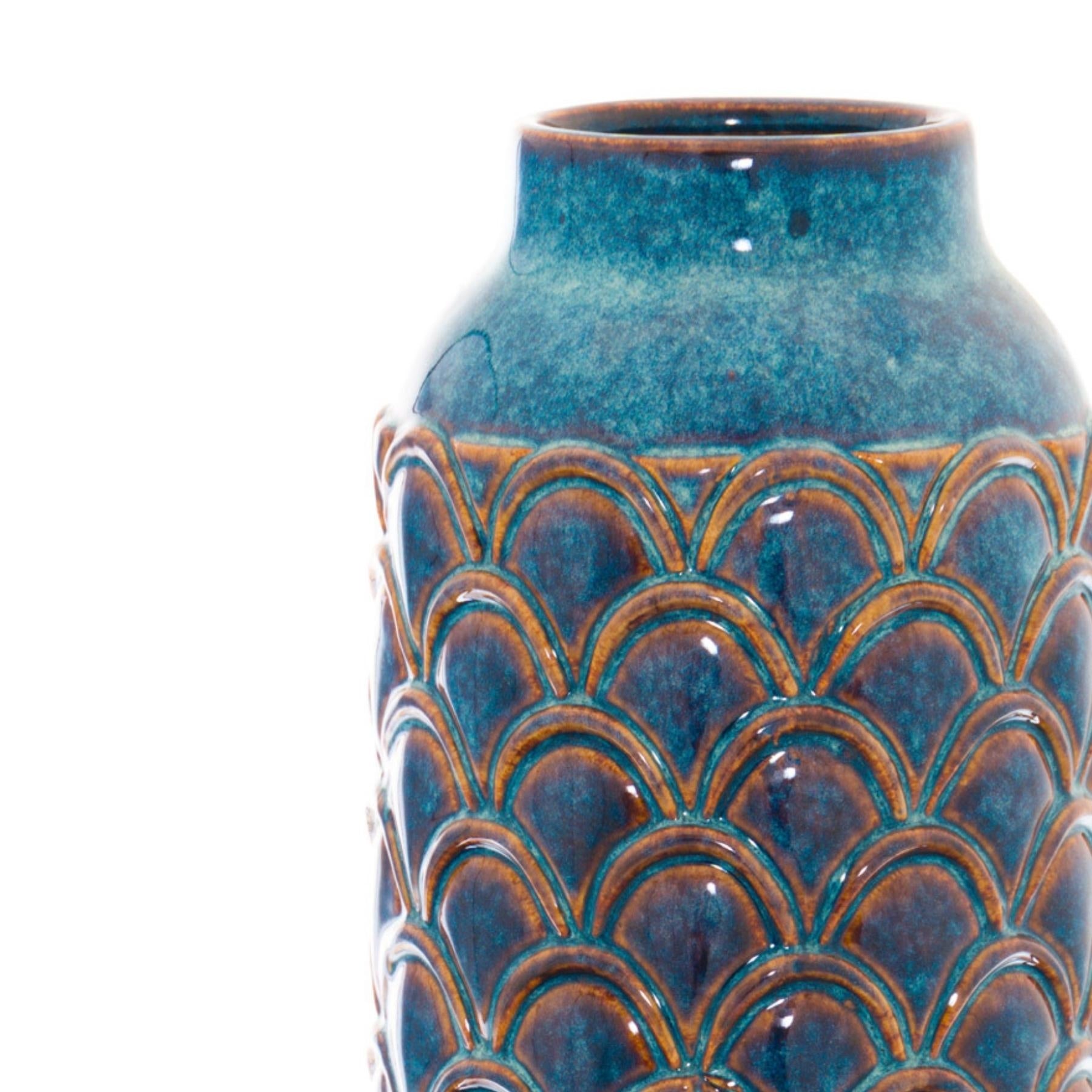 Seville Collection Large Indigo Scalloped Vase – Deep Blue Ceramic (34cm)