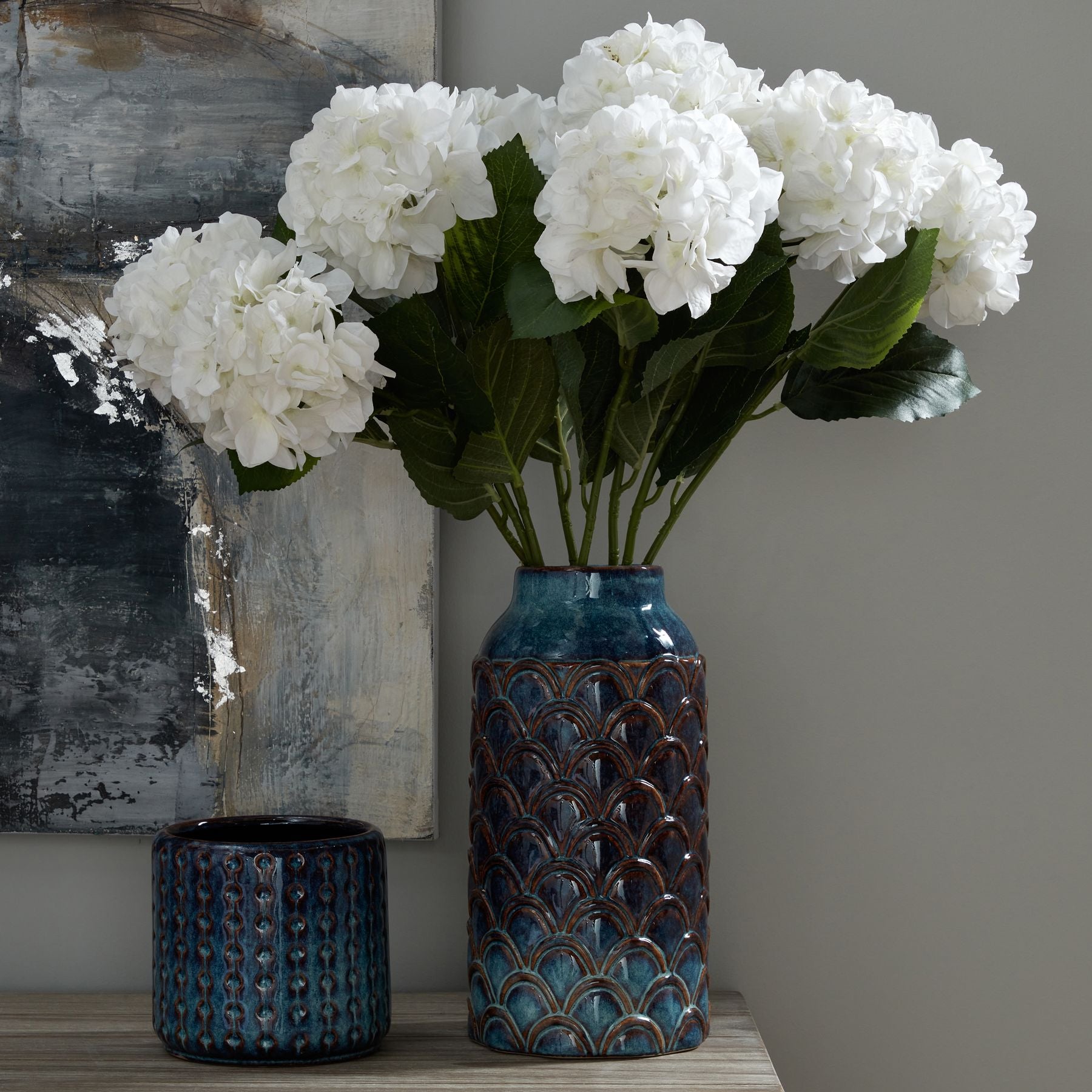 Seville Collection Large Indigo Scalloped Vase – Deep Blue Ceramic (34cm)