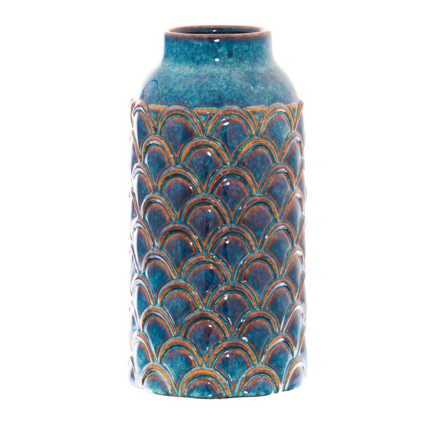 Seville Collection Large Indigo Scalloped Vase – Deep Blue Ceramic (34cm)