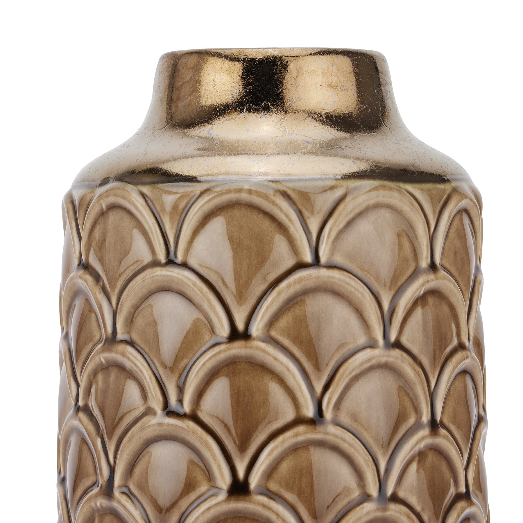 Seville Collection Small Caramel Scalloped Vase – Textured Ceramic (28cm)
